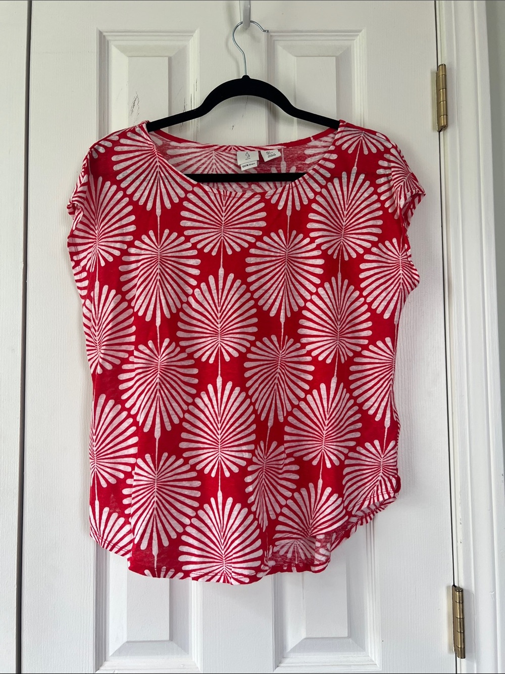Joie Red Short Sleeve Floral-Print Blouse